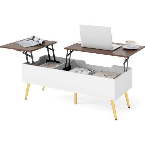 Table Basse Relevable Avec 2 Compartiments Cachés, 111 X 48 X 40-53,5 Cm (blanc)