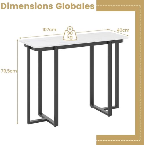 Table Console Effect Marbre, Console Entree Couloir Doré, Cadre En Métal, Design Géométrique (noir)