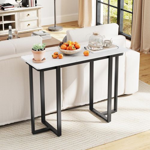 Table Console Effect Marbre, Console Entree Couloir Doré, Cadre En Métal, Design Géométrique (noir)