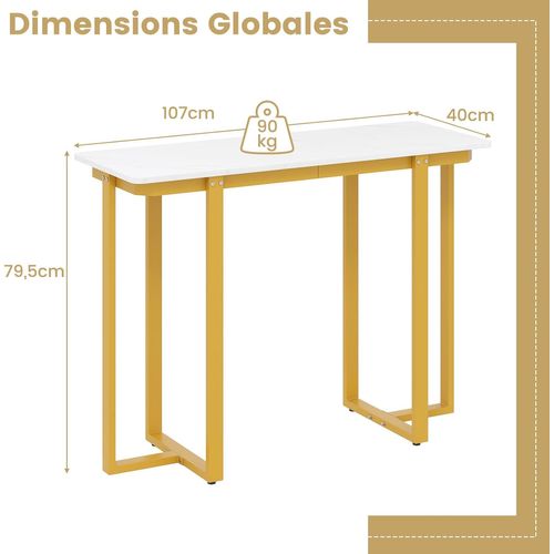 Table Console Effect Marbre, Console Entree Couloir Doré, Cadre En Métal, Design Géométrique (doré)