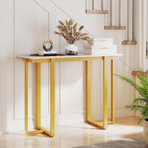 Table Console Effect Marbre, Console Entree Couloir Doré, Cadre En Métal, Design Géométrique (doré)
