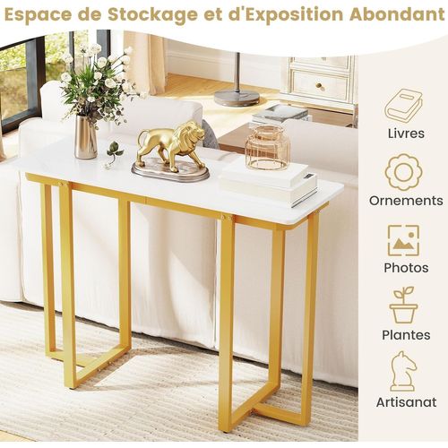 Table Console Effect Marbre, Console Entree Couloir Doré, Cadre En Métal, Design Géométrique (doré)
