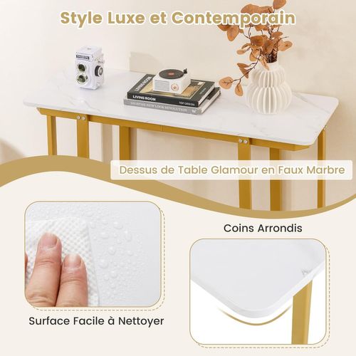 Table Console Effect Marbre, Console Entree Couloir Doré, Cadre En Métal, Design Géométrique (doré)