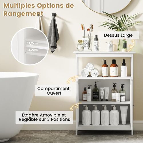 Meuble De Rangement De Salle De Bain Avec 2 Portes, Étagère Ajustable (blanc)