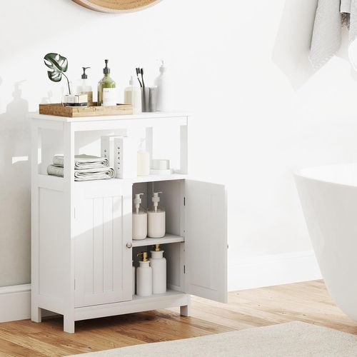 Meuble De Rangement De Salle De Bain Avec 2 Portes, Étagère Ajustable (blanc)