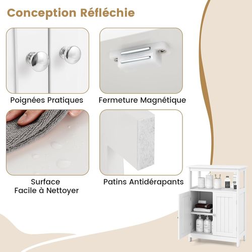 Meuble De Rangement De Salle De Bain Avec 2 Portes, Étagère Ajustable (blanc)