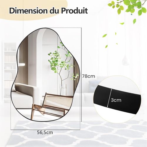 Miroir Mural Décoratif Avec Cadre Métallique, Forme Irrégulière (78 X 56,5 Cm,noir)