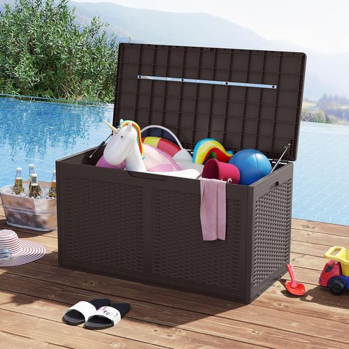 Coffre De Rangement Extérieure 380 L, Étanche à Texture Rotin  ,111 X 56 X 61 Cm,marron