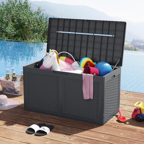 Coffre De Rangement Extérieure En Résine 380 L, Étanche Avec Roues 111 X 56 X 61 Cm (gris)