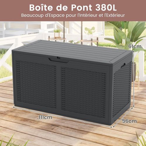 Coffre De Rangement Extérieure En Résine 380 L, Étanche Avec Roues 111 X 56 X 61 Cm (gris)
