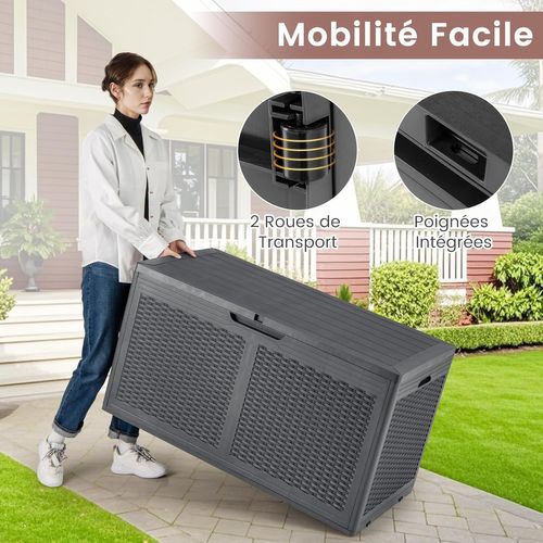 Coffre De Rangement Extérieure En Résine 380 L, Étanche Avec Roues 111 X 56 X 61 Cm (gris)