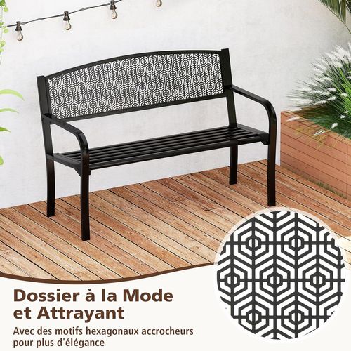 Banc Exterieur Jardin, Dossier à Motifs, Siège à Lattes, Antidérapants (noir,128 X 60 X 86 Cm)