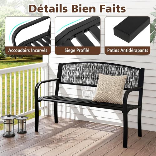 Banc Exterieur Jardin, Dossier à Motifs, Siège à Lattes, Antidérapants (noir,128 X 60 X 86 Cm)