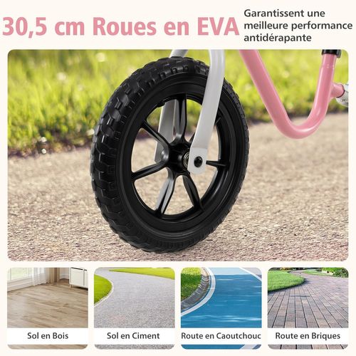 Draisienne Bébé Légère Avec Guidon Et Siège Réglables(37,5-42cm), 2 Roues En Eva, Rose