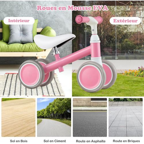 Draisienne Bébé Légère Avec Guidon Et Siège Réglables En Hauteur, 4 Roues En Eva, Charge 25kg