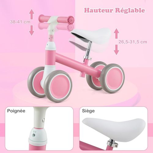 Draisienne Bébé Légère Avec Guidon Et Siège Réglables En Hauteur, 4 Roues En Eva, Charge 25kg