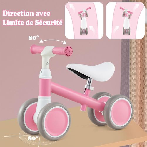 Draisienne Bébé Légère Avec Guidon Et Siège Réglables En Hauteur, 4 Roues En Eva, Charge 25kg