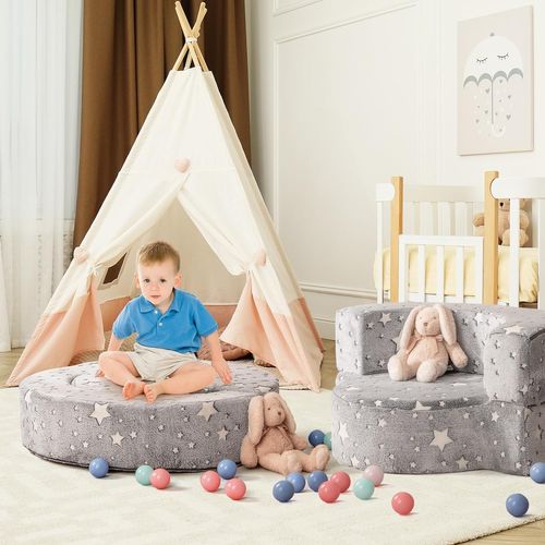 Canapé Convertible Enfant Lumineux, Fauteuil Enfant Convertible En Tissu Flanelle, Pour 3 Ans+