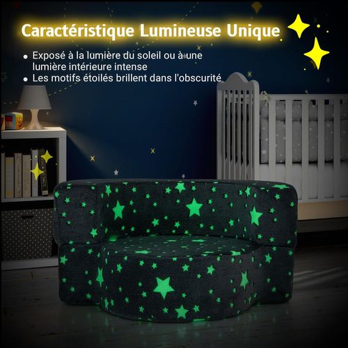 Canapé Convertible Enfant Lumineux, Fauteuil Enfant Convertible En Tissu Flanelle, Pour 3 Ans+
