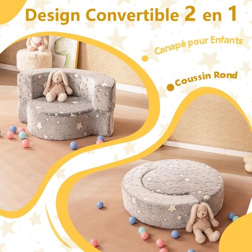 Canapé Convertible Enfant Lumineux, Fauteuil Enfant Convertible En Tissu Flanelle, Pour 3 Ans+