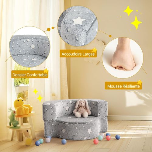 Canapé Convertible Enfant Lumineux, Fauteuil Enfant Convertible En Tissu Flanelle, Pour 3 Ans+