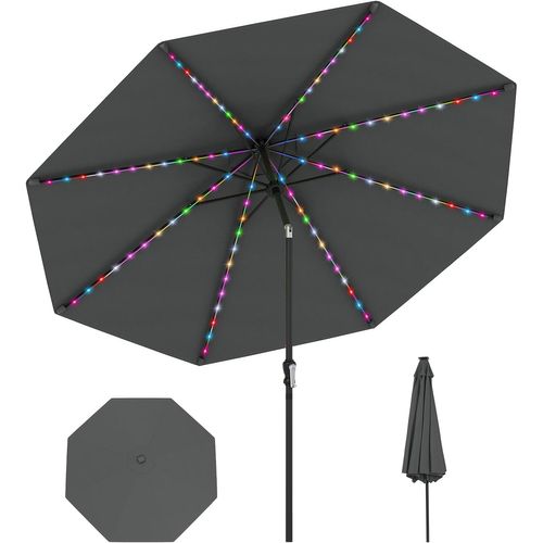 Parasol De Jardin Exterieur 300 Cm, 96 Lumières LED, 35° Inclinaison à Bouton-poussoir (gris)