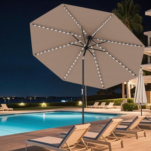 Parasol De Jardin Exterieur 300 Cm, 96 Lumières LED, 35° Inclinaison à Bouton-poussoir (brun)