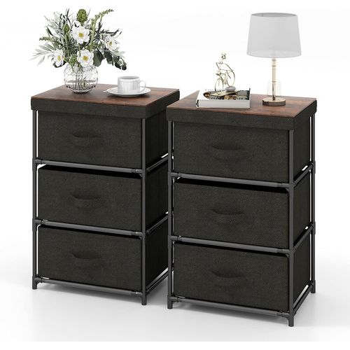 Lot De 2 Commode 3 Tiroirs En Tissu, Commode Chambre Adulte (40 X 30 X 62 Cm * 2 Pieces,noir)