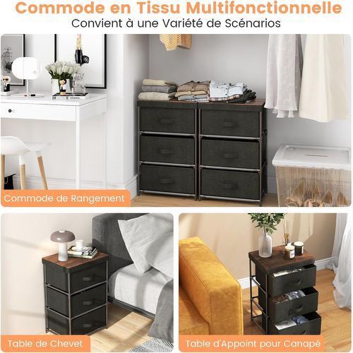 Lot De 2 Commode 3 Tiroirs En Tissu, Commode Chambre Adulte (40 X 30 X 62 Cm * 2 Pieces,noir)