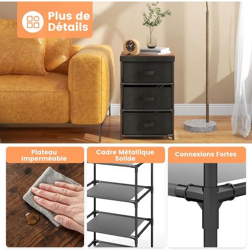 Lot De 2 Commode 3 Tiroirs En Tissu, Commode Chambre Adulte (40 X 30 X 62 Cm * 2 Pieces,noir)