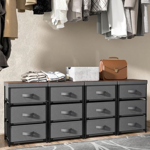 Lot De 2 Commode 3 Tiroirs En Tissu, Commode Chambre Adulte Avec Cadre En Métal,40x30x62cm(gris)