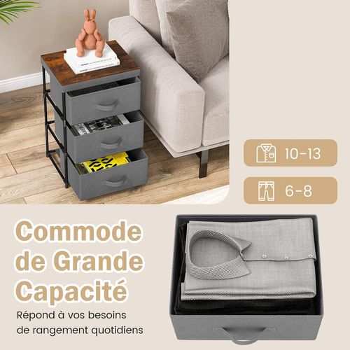 Lot De 2 Commode 3 Tiroirs En Tissu, Commode Chambre Adulte Avec Cadre En Métal,40x30x62cm(gris)