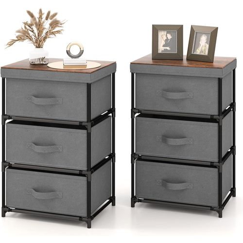 Lot De 2 Commode 3 Tiroirs En Tissu, Commode Chambre Adulte Avec Cadre En Métal,40x30x62cm(gris)