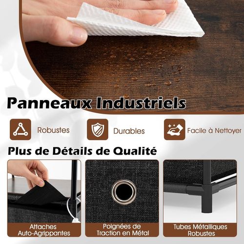 Commode 3 Tiroirs En Tissu,2 Étagères,plateau En Bois,cadre En Métal,commode Chambre(3 Troirs)