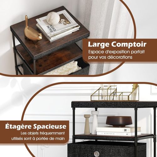 Commode 4 Tiroirs En Tissu,2 Étagères,plateau En Bois,cadre En Métal,commode Chambre(4 Tiroirs)