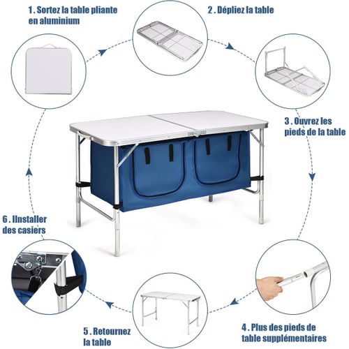 Table De Camping Pliante Table De Jaridn En Aluminium Pliable Et Compacte, Meuble De Jaridn(bleu)