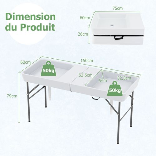 Table De Refroidissement Pliable De 151 Cm, Portable Pour Camping Fête Pique-nique Mariage
