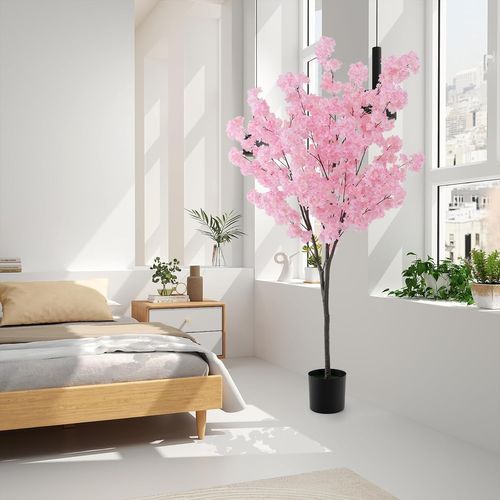 Plante Artificielle En Pot Remplies De Ciment 190cm Avec 900 Fleurs Roses, Fausse Cerisier