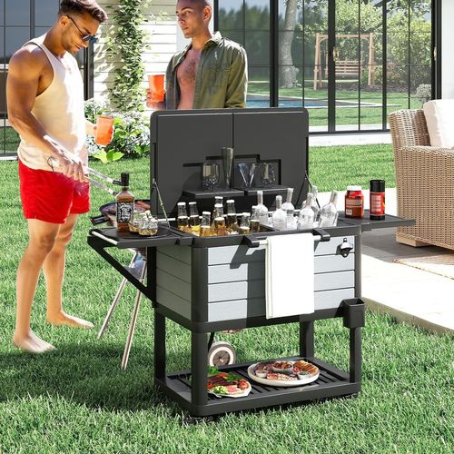 Chariot Isothermique 91l, Roulettes Et Ouvre-bouteille, Mobile Pour Fête Et Bbq Jardin