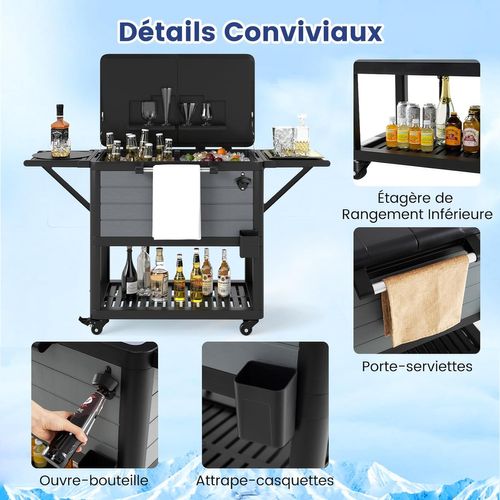 Chariot Isothermique 91l, Roulettes Et Ouvre-bouteille, Mobile Pour Fête Et Bbq Jardin