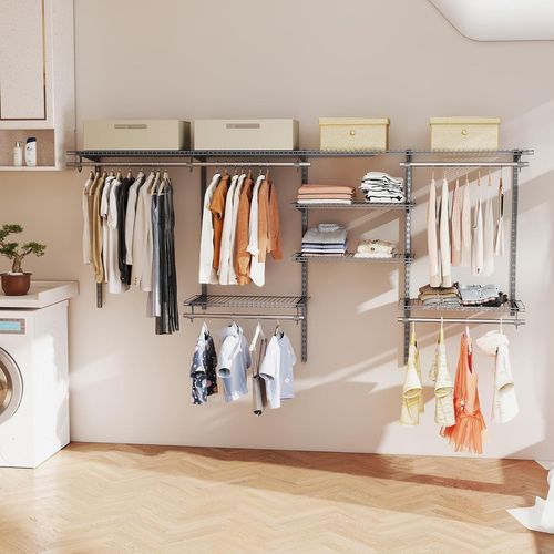 Système De Rangement De Placard à Fil Métallique 250 Cm, Penderie Murale Extensible (gris)