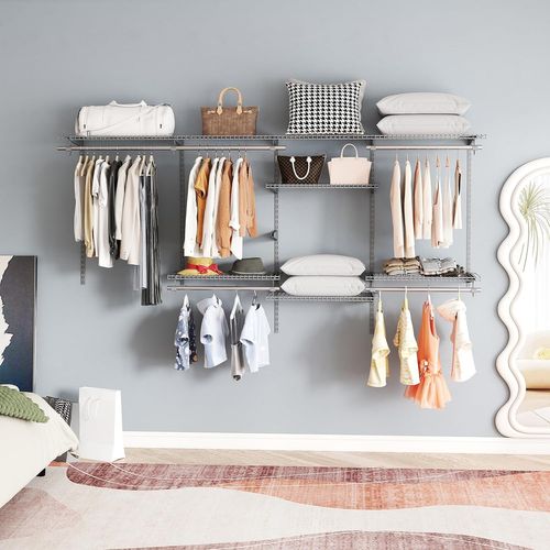 Système De Rangement De Placard à Fil Métallique 250 Cm, Penderie Murale Extensible (gris)