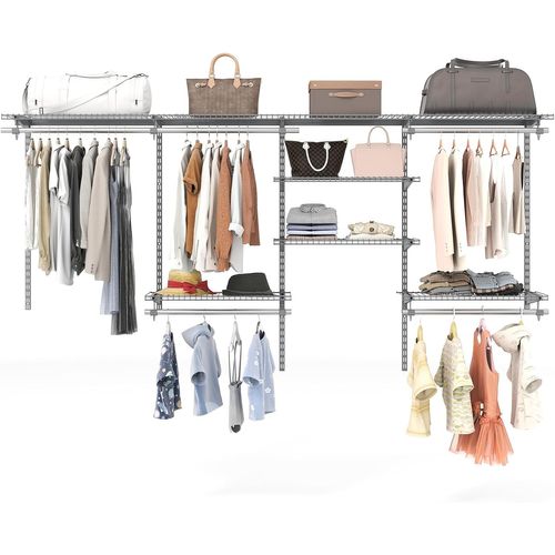 Système De Rangement De Placard à Fil Métallique 250 Cm, Penderie Murale Extensible (gris)