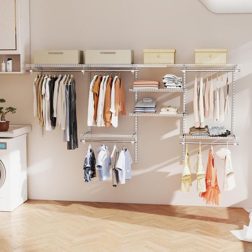 Système De Rangement De Placard à Fil Métallique 250 Cm, Penderie Murale Extensible (blanc)