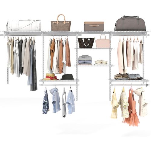 Système De Rangement De Placard à Fil Métallique 250 Cm, Penderie Murale Extensible (blanc)