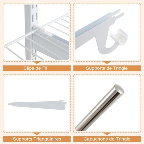 Système De Rangement De Placard à Fil Métallique 250 Cm, Penderie Murale Extensible (blanc)