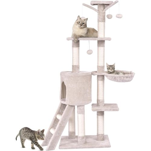 Arbre à Chat XXL 140 Cm, Arbre à Chat En Bois, 4 Plateformes, 7 Poteaux à Griffer,93 X 36 X 140 Cm