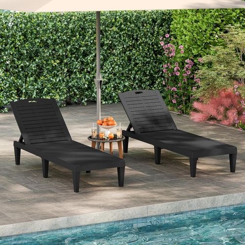 Lot De 2 Bains De Soleil, Chaise Longue Jardin, Dossiers Réglables, 156 X 55 X 83 Cm (noir)