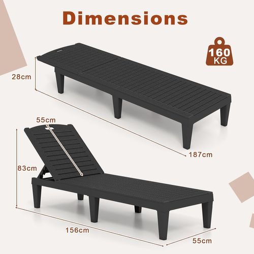 Lot De 2 Bains De Soleil, Chaise Longue Jardin, Dossiers Réglables, 156 X 55 X 83 Cm (noir)