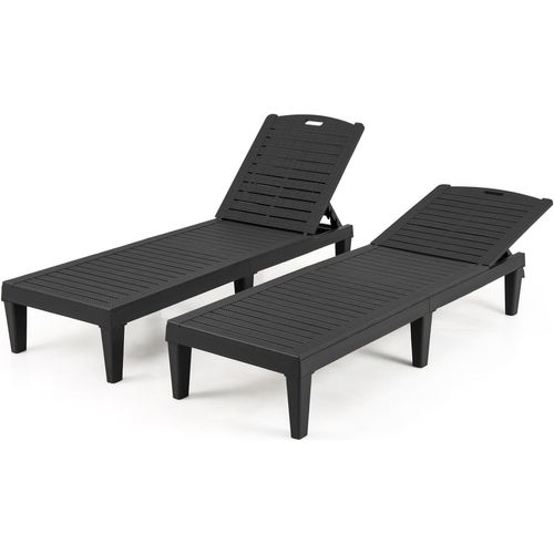 Lot De 2 Bains De Soleil, Chaise Longue Jardin, Dossiers Réglables, 156 X 55 X 83 Cm (noir)
